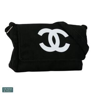 NEW Chanel Black White Coco Mark Pile Cloth Crossbody Shoulder Bag Terry Classic